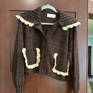 Loeffler Randall Brown Cardigan with Cream Accents